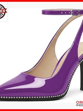 Women's Slingback Heels Ankle Strap Pointed Toe Stilettos 3.5 Inch